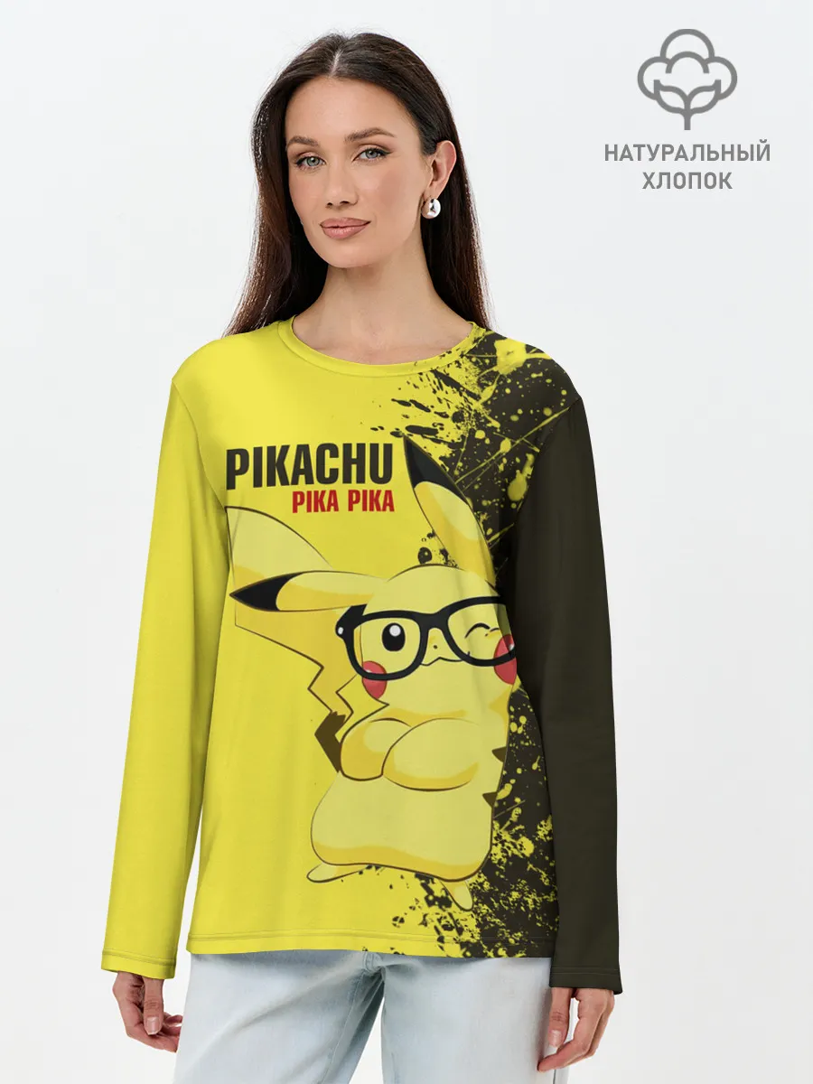 Лонгслив женский. Хлопок / Pikachu Pika Pika