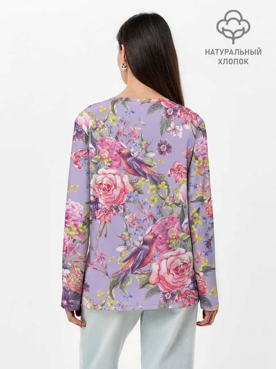 Лонгслив женский. Хлопок / Лилии и розы