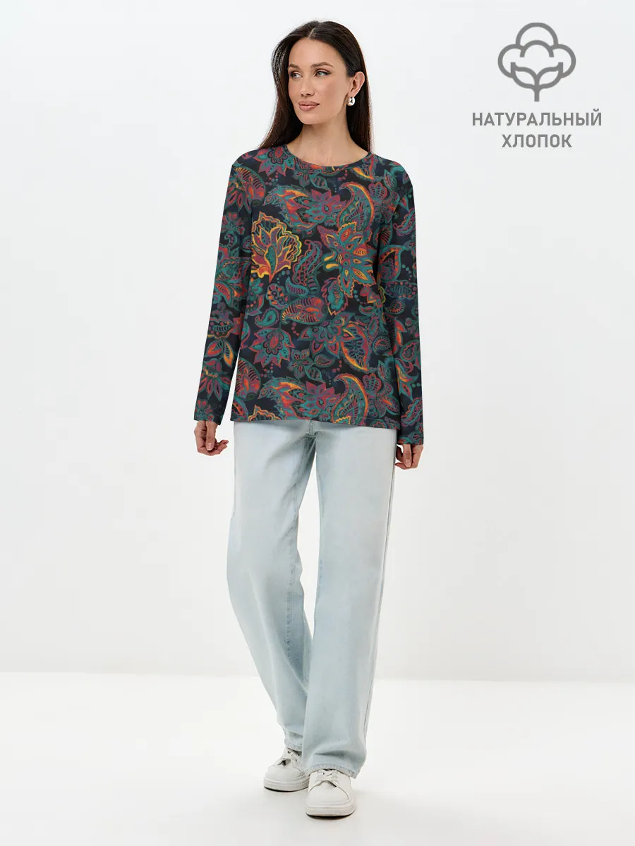 Лонгслив женский. Хлопок / Узор пейсли