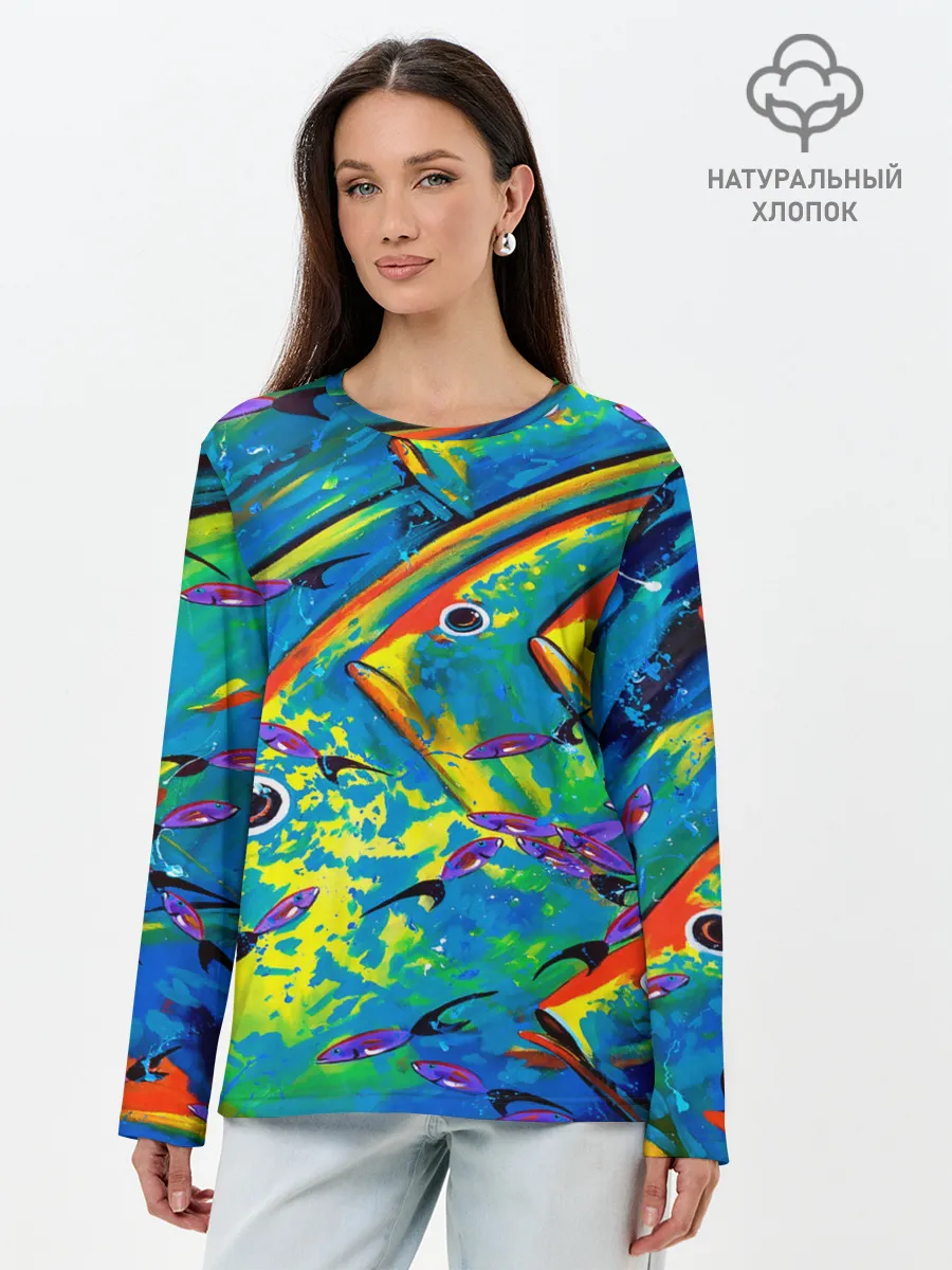 Лонгслив женский. Хлопок / Рыбы