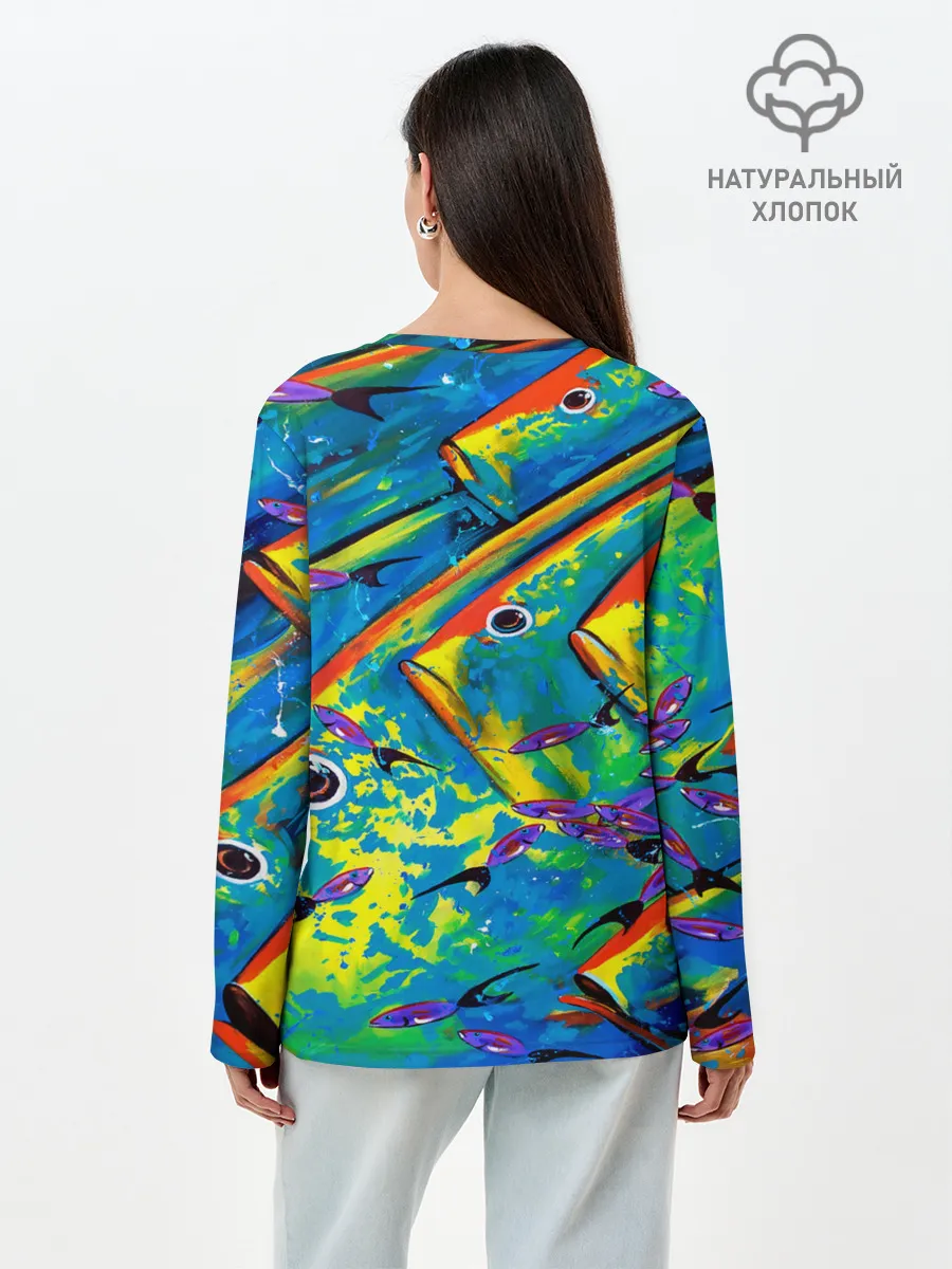 Лонгслив женский. Хлопок / Рыбы