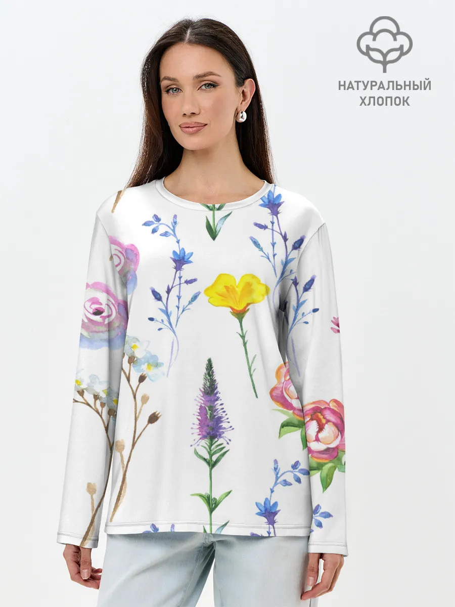 Лонгслив женский. Хлопок / Полевые цветы