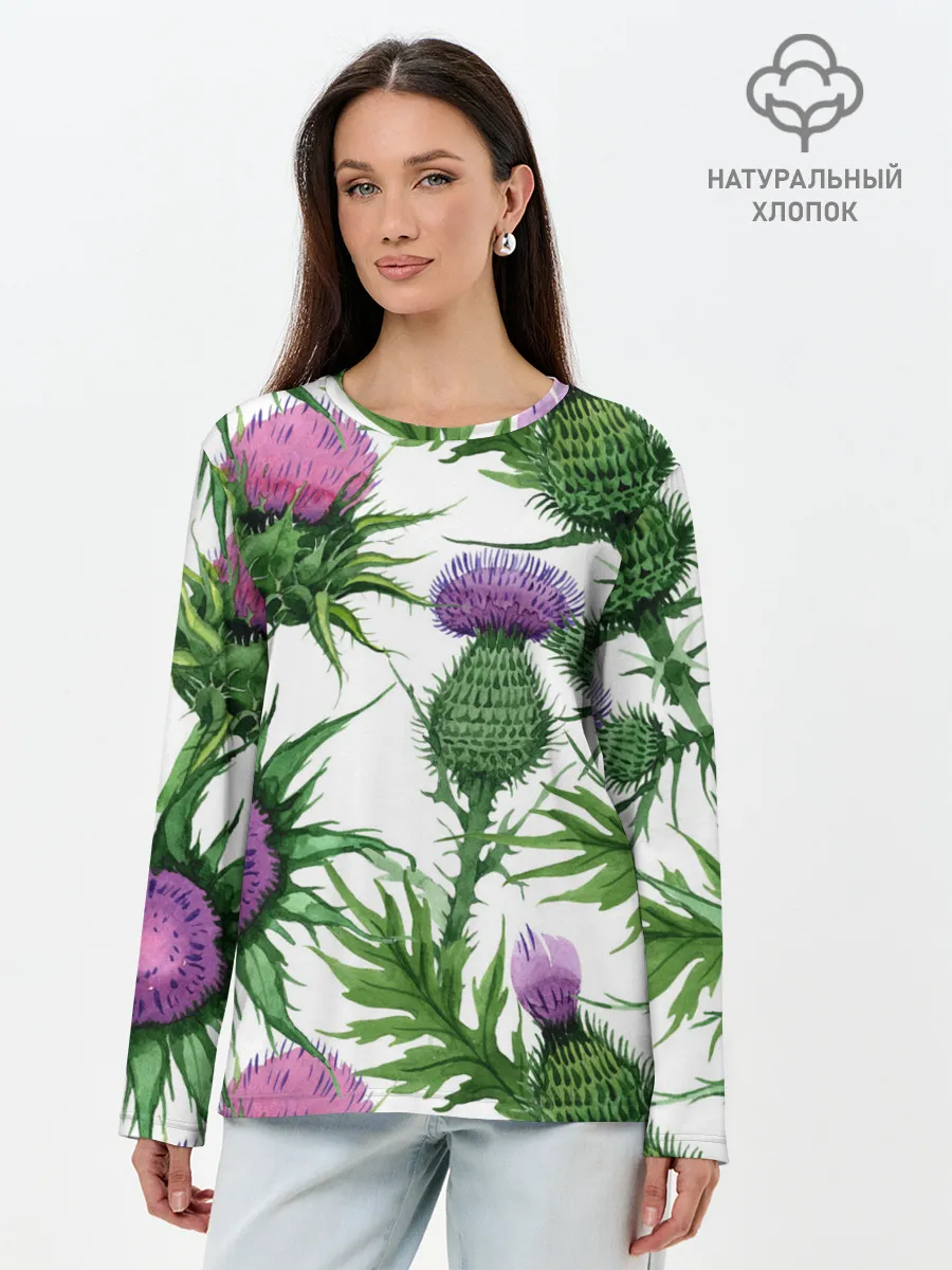 Лонгслив женский. Хлопок / Цветок репейника