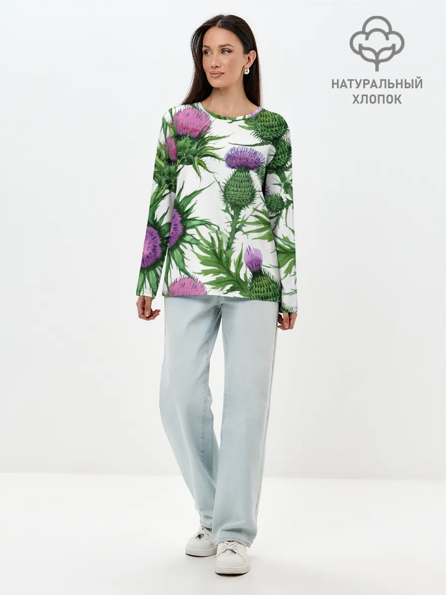 Лонгслив женский. Хлопок / Цветок репейника