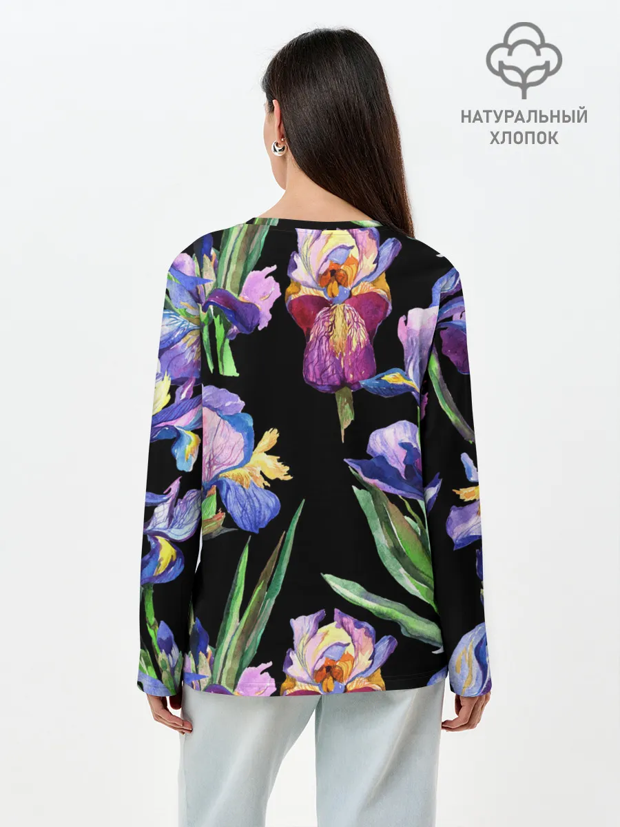 Лонгслив женский. Хлопок / Ирисы