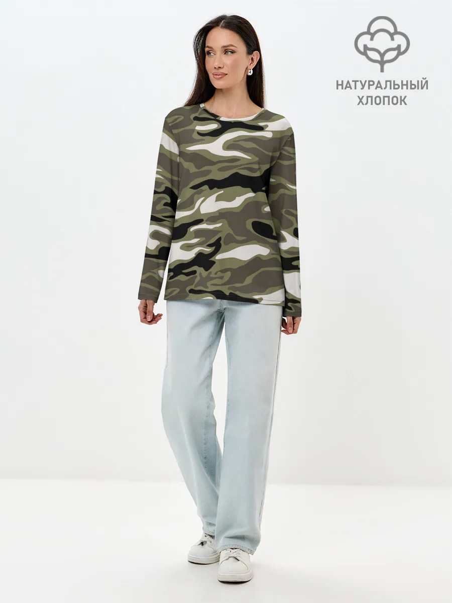 Лонгслив женский. Хлопок / Камуфляж