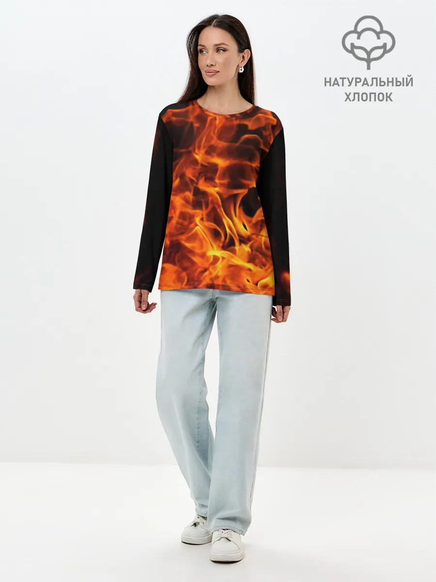 Лонгслив женский. Хлопок / огонь