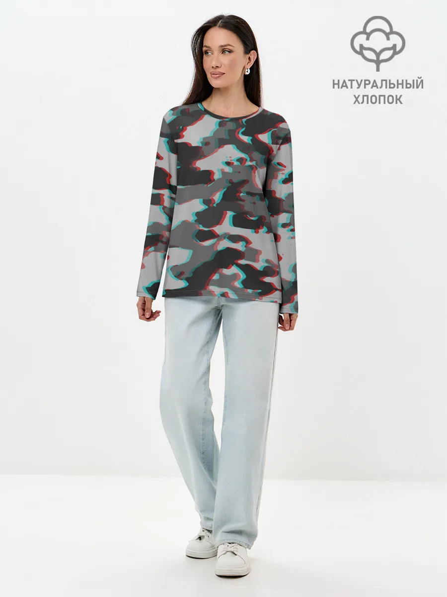 Лонгслив женский. Хлопок / Серый камуфляж