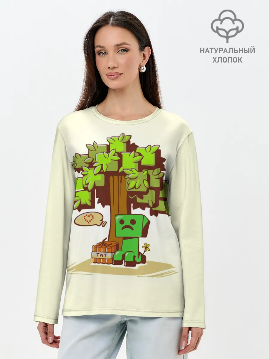 Лонгслив женский. Хлопок / Майнкрафт, Крипер