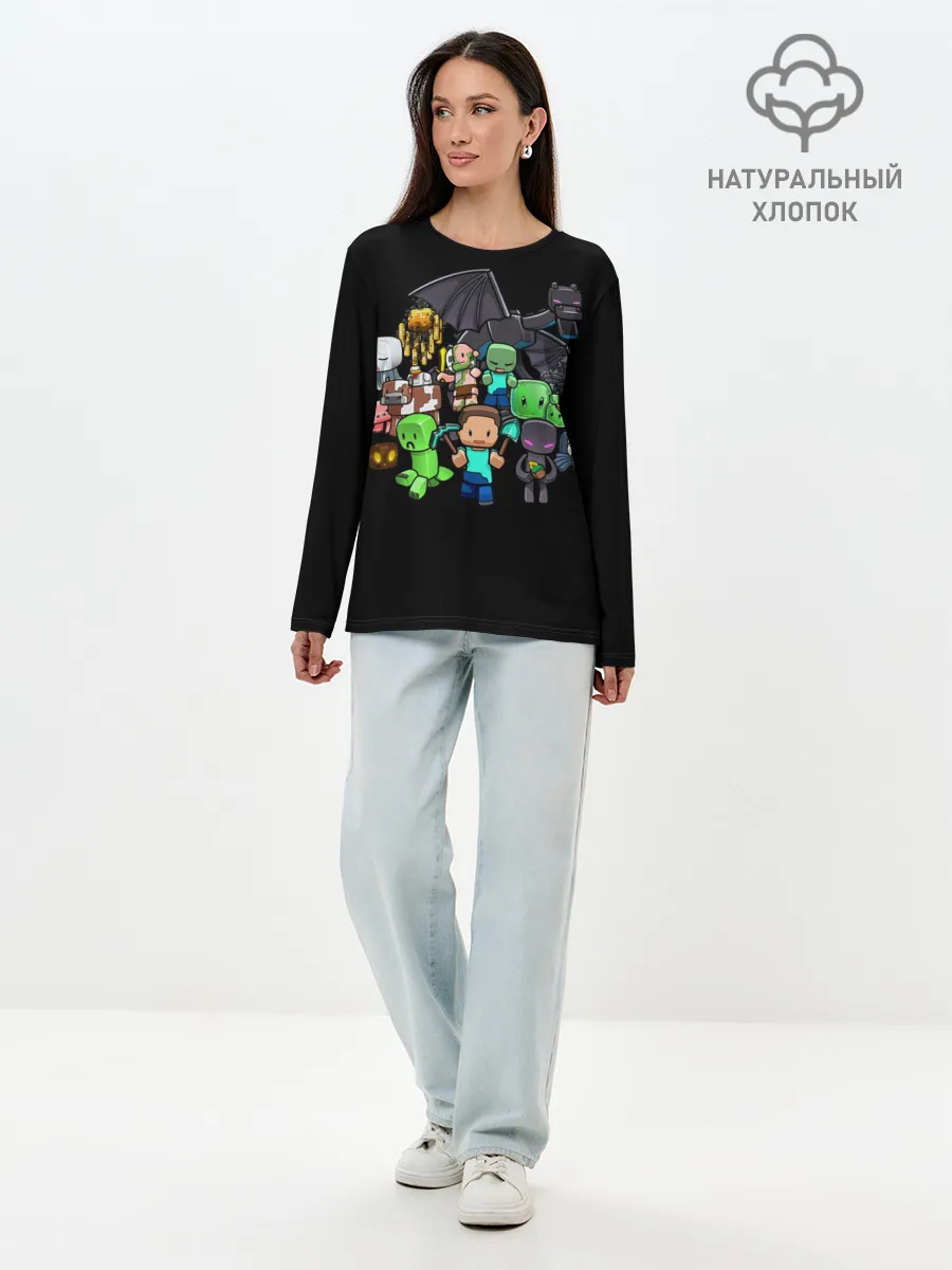 Лонгслив женский. Хлопок / Майнкрафт