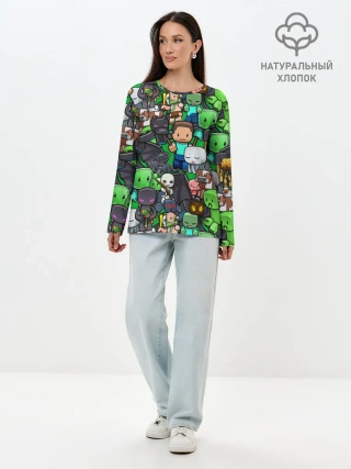 Лонгслив женский. Хлопок / Майнкрафт