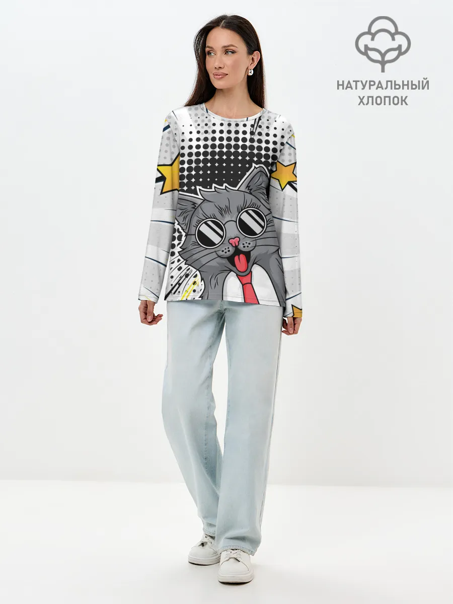 Лонгслив женский. Хлопок / Кот