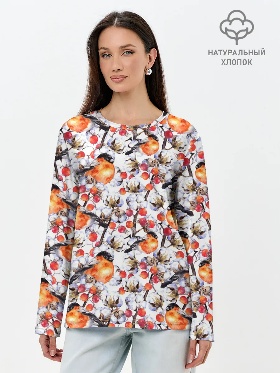 Лонгслив женский. Хлопок / Снегири