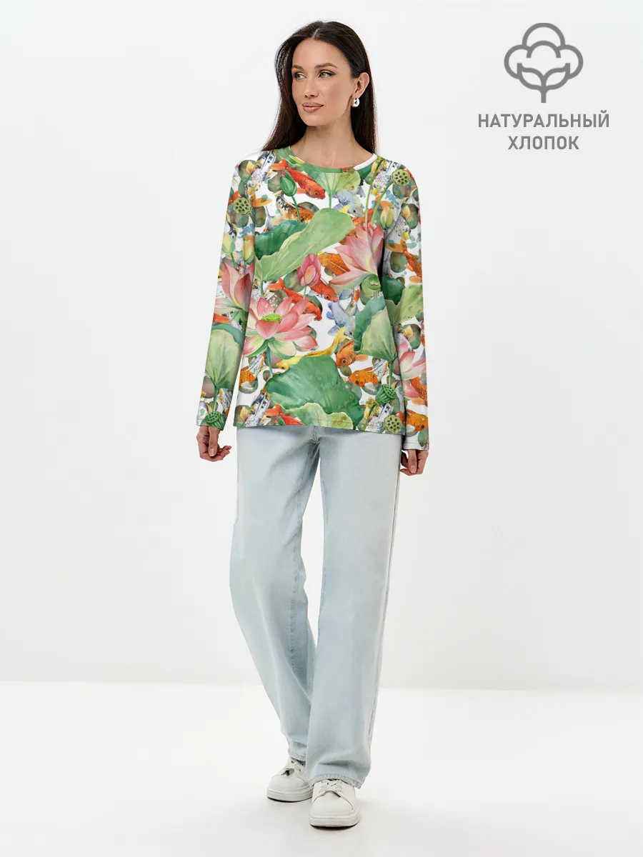 Лонгслив женский. Хлопок / Карпы кои