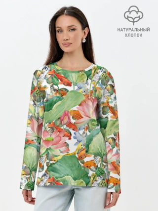 Лонгслив женский. Хлопок / Карпы кои