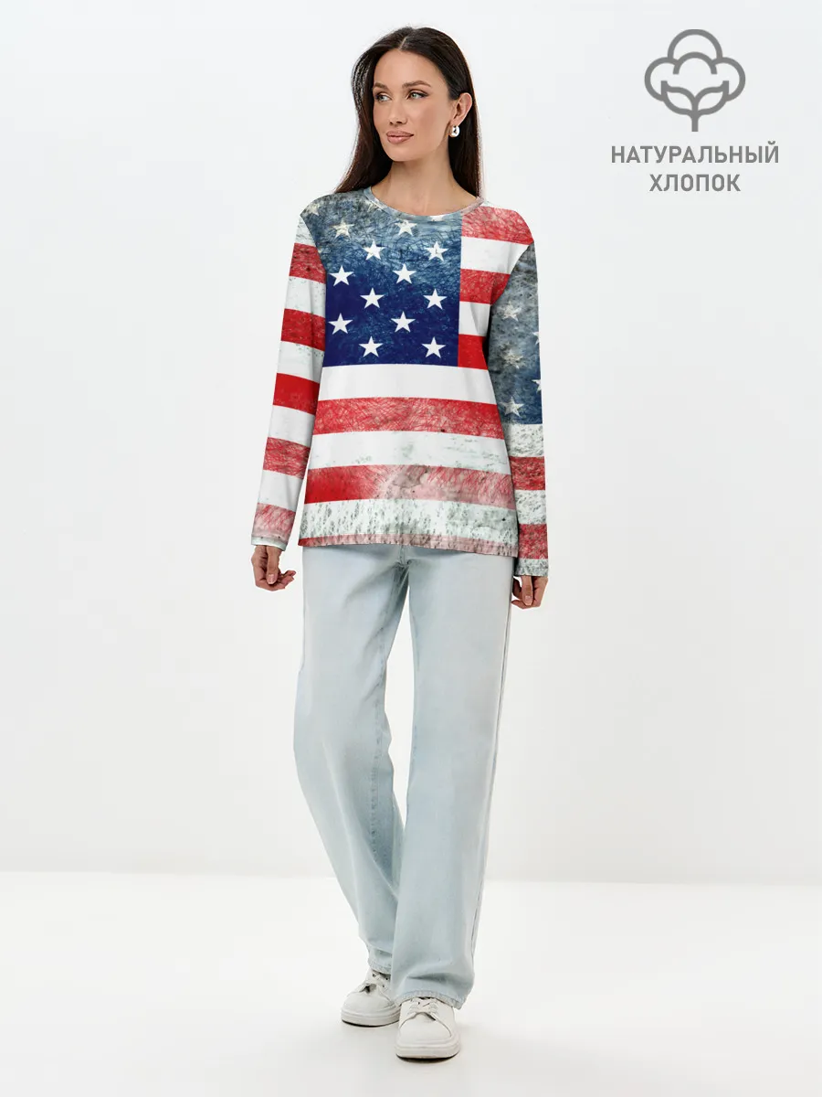 Лонгслив женский. Хлопок / Америка Флаг
