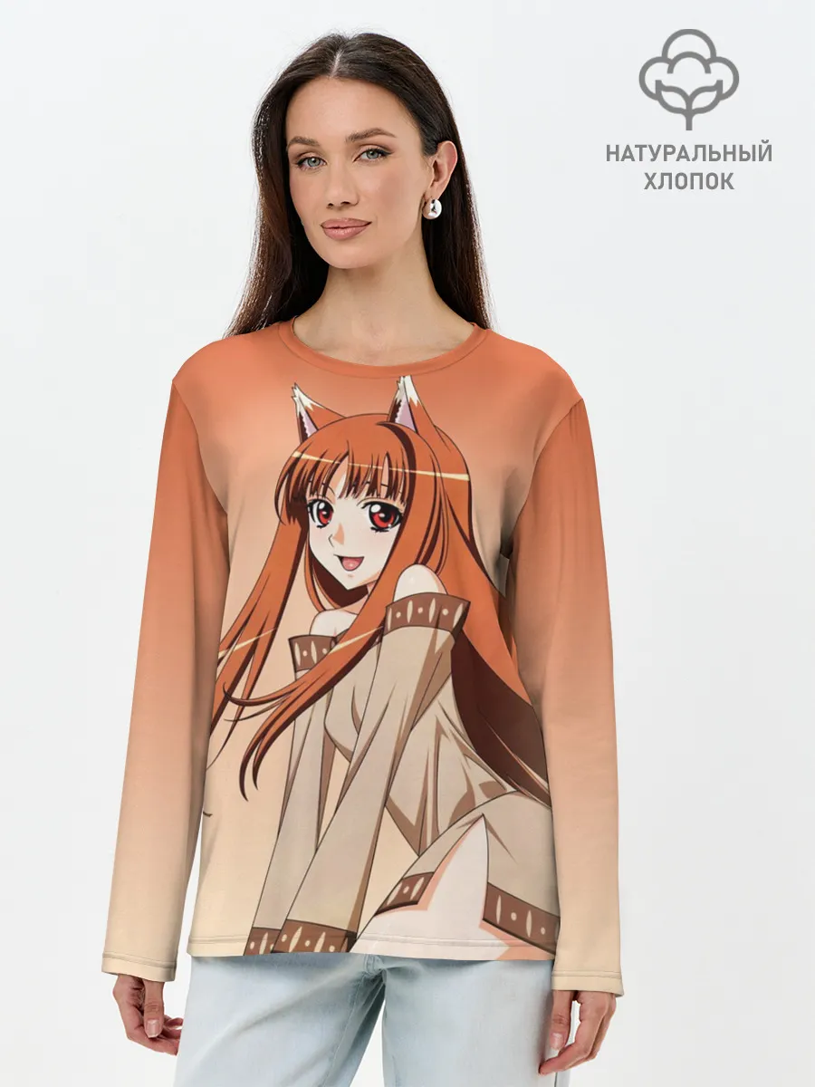 Лонгслив женский. Хлопок / Милая аниме девочка-оборотень