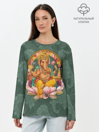 Лонгслив женский. Хлопок / Ганеша