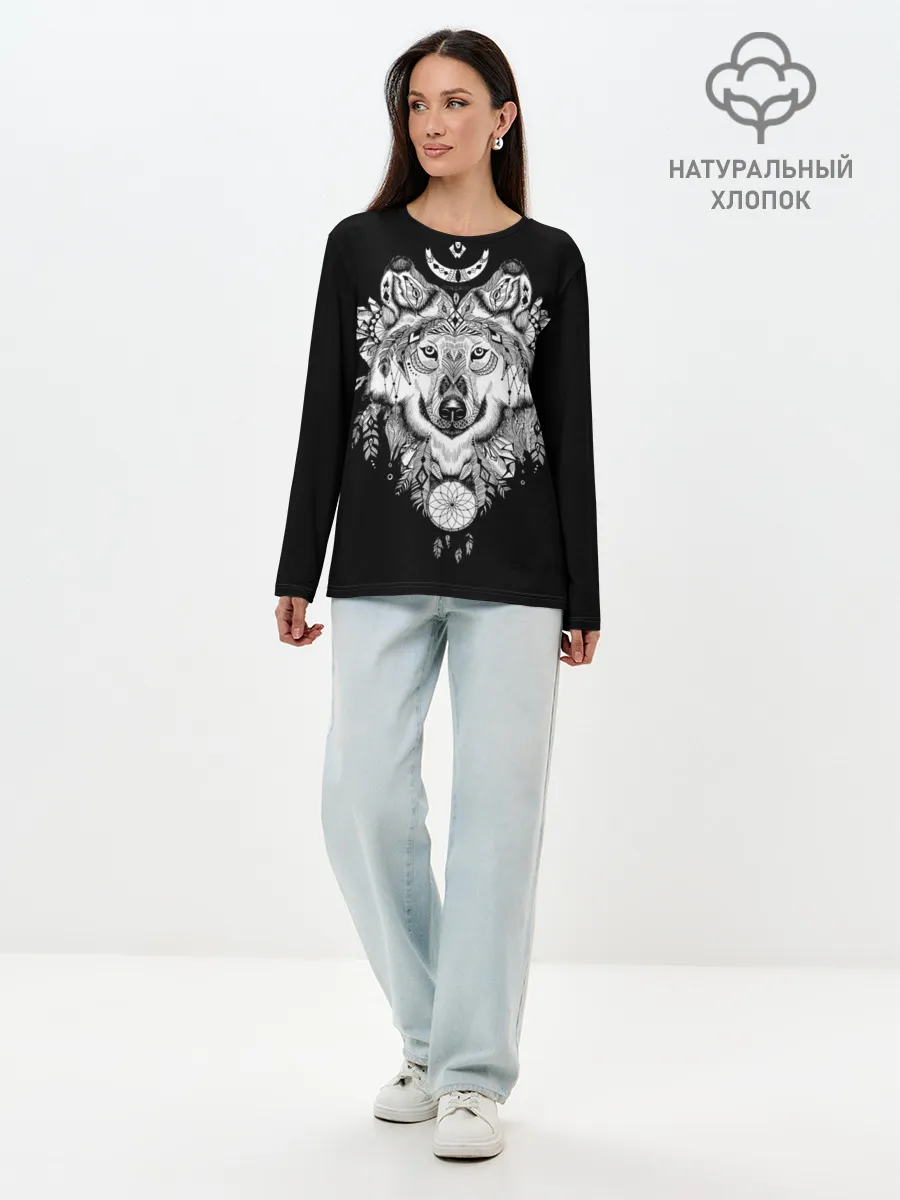 Лонгслив женский. Хлопок / Ацтекский волк