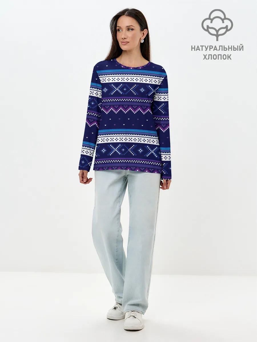 Лонгслив женский. Хлопок / Яркий узор 2