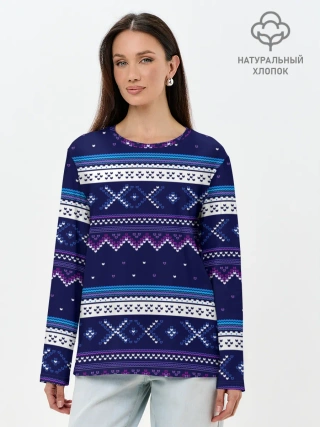 Лонгслив женский. Хлопок / Яркий узор 2