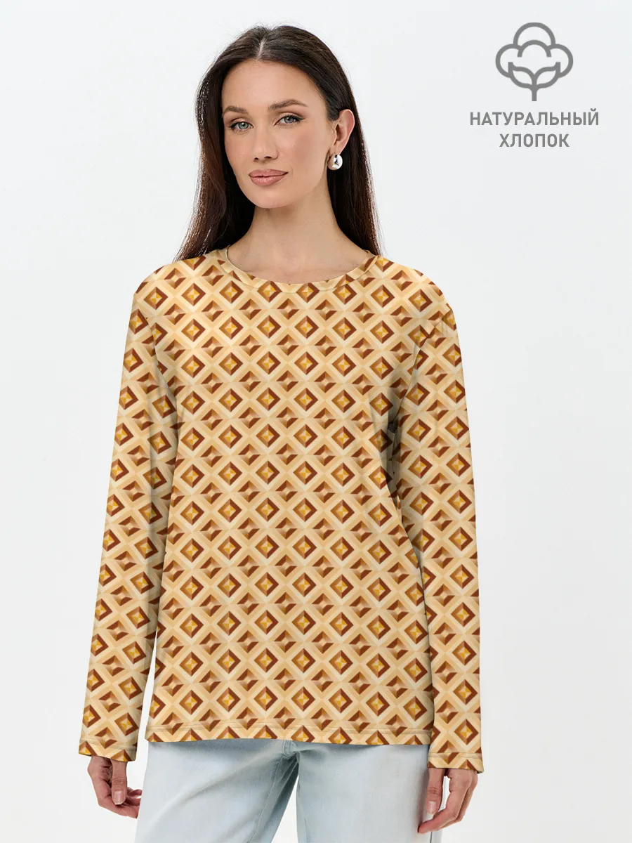 Лонгслив женский. Хлопок / Иллюзия в золотом