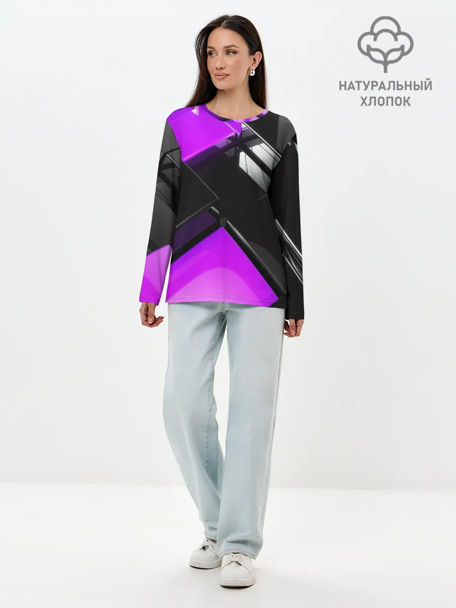 Лонгслив женский. Хлопок / Неоновые кубы