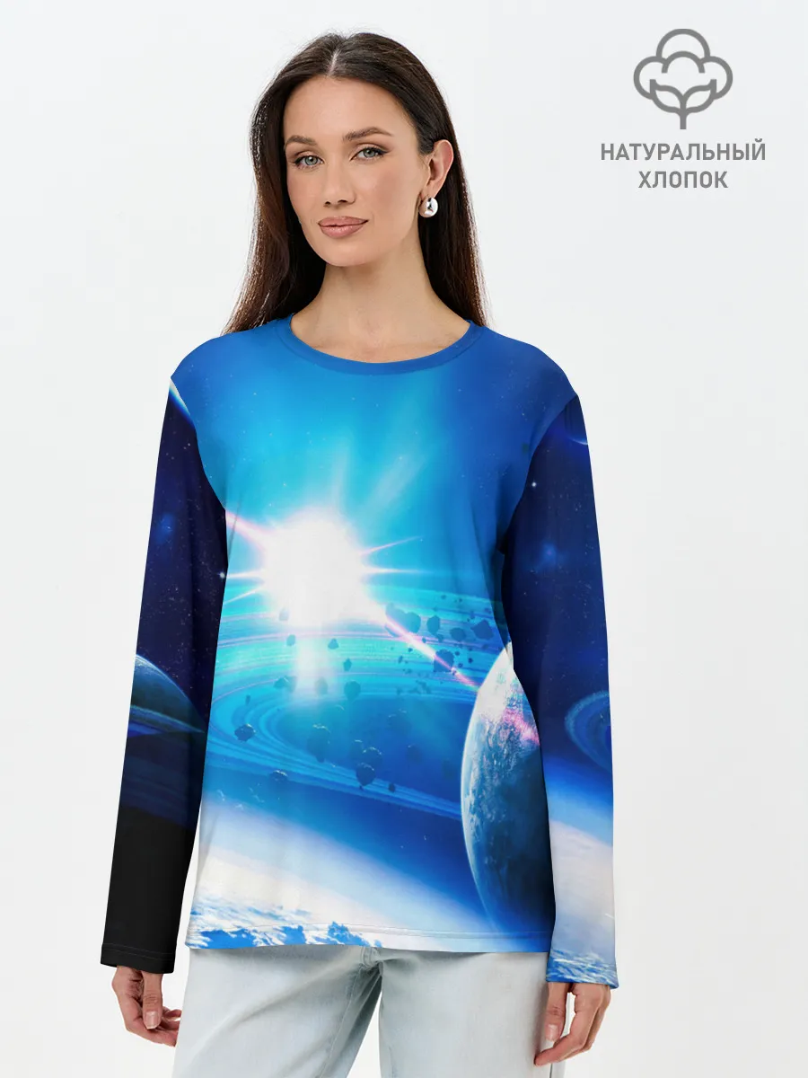 Лонгслив женский. Хлопок / Космос