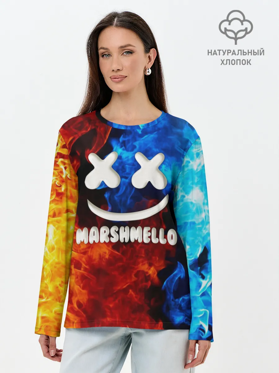 Лонгслив женский. Хлопок / Marshmello Fire