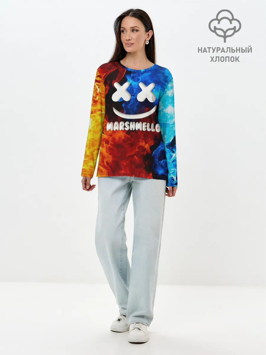 Лонгслив женский. Хлопок / Marshmello Fire
