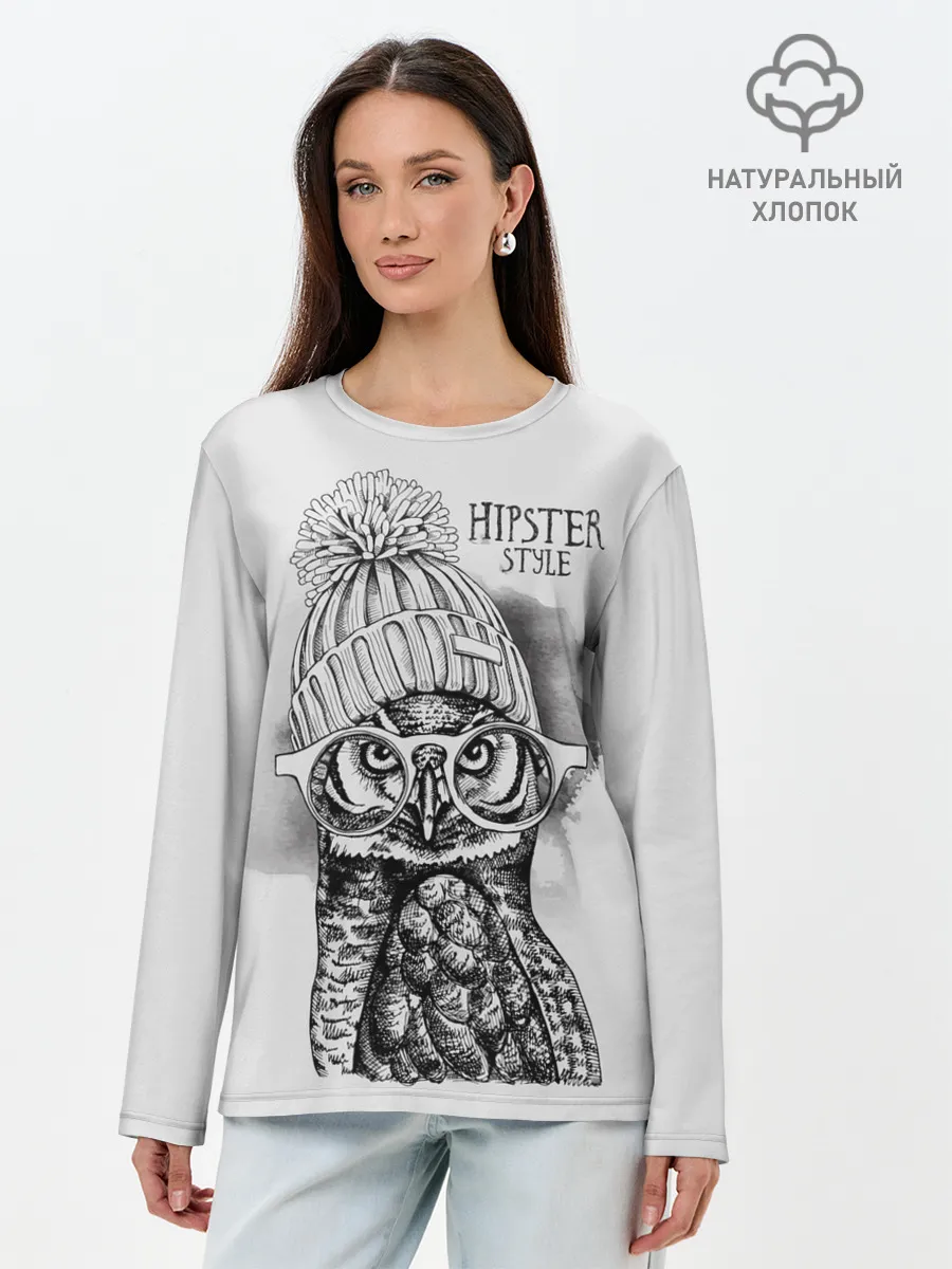Лонгслив женский. Хлопок / Хипстер сова