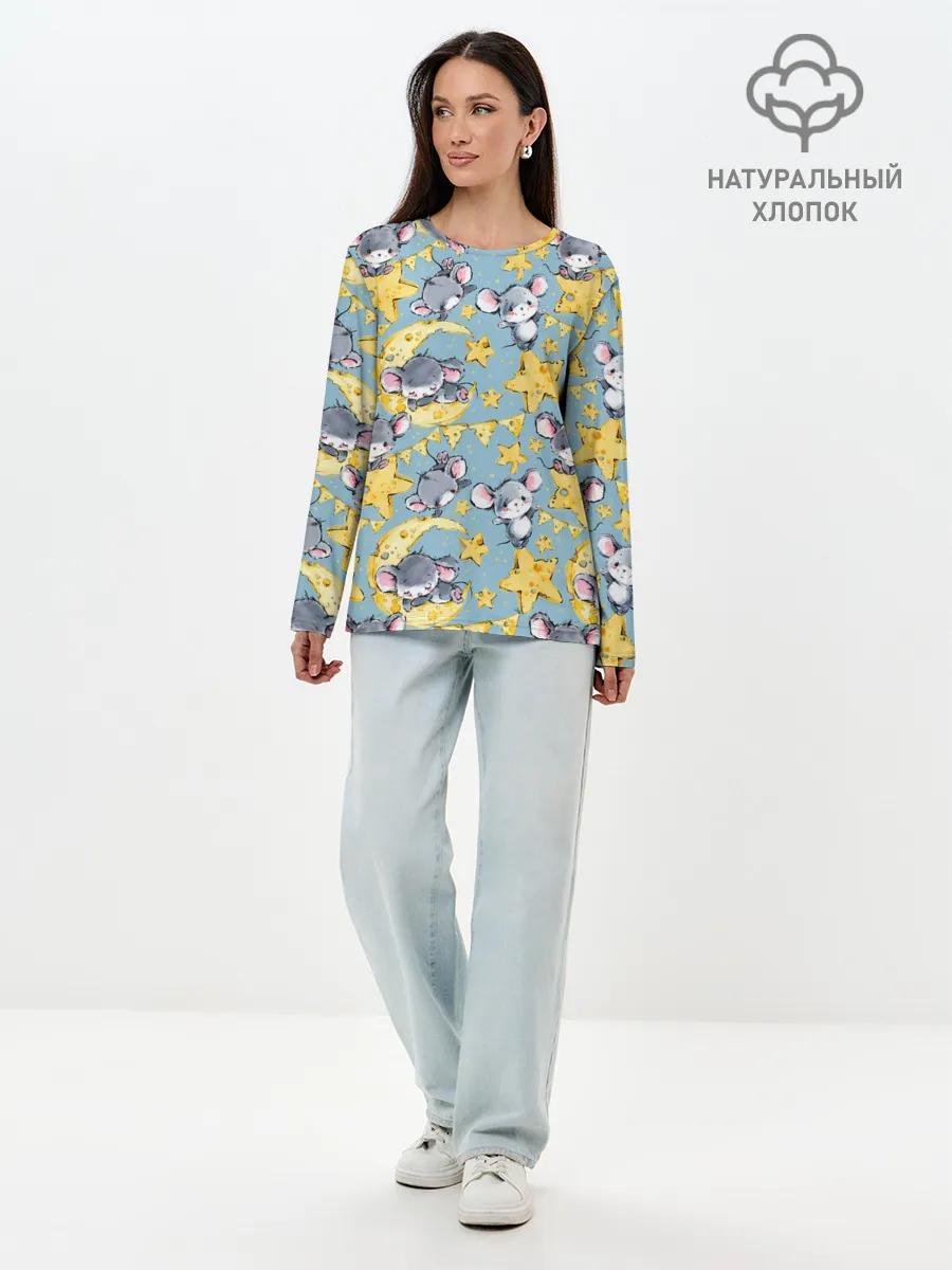 Лонгслив женский. Хлопок / Сыр и мыши