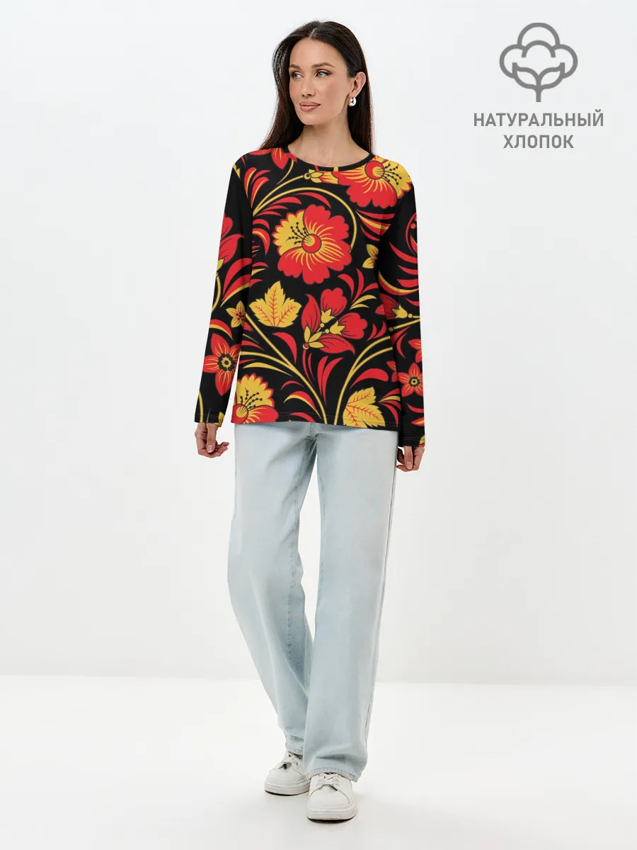 Лонгслив женский. Хлопок / Хохлома