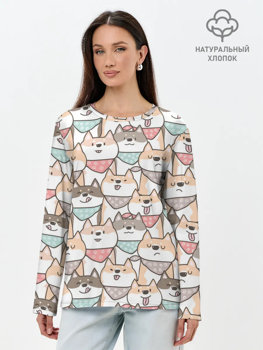 Лонгслив женский. Хлопок / Шиба Ину