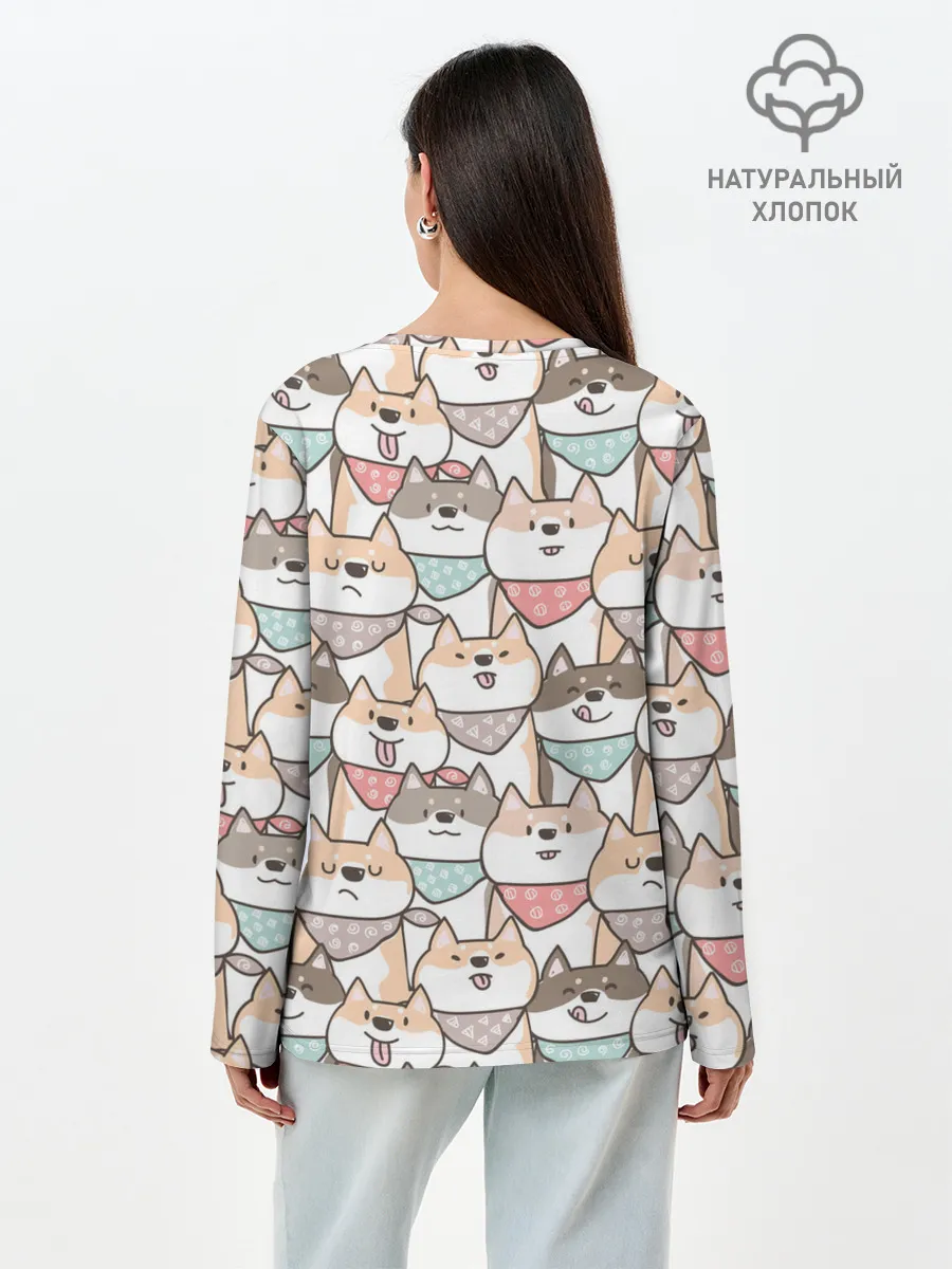 Лонгслив женский. Хлопок / Шиба Ину