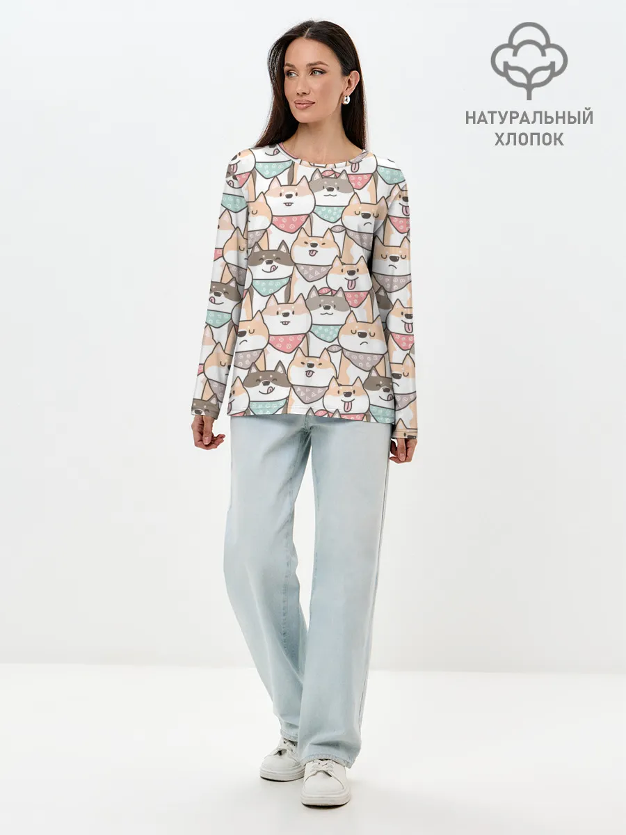 Лонгслив женский. Хлопок / Шиба Ину