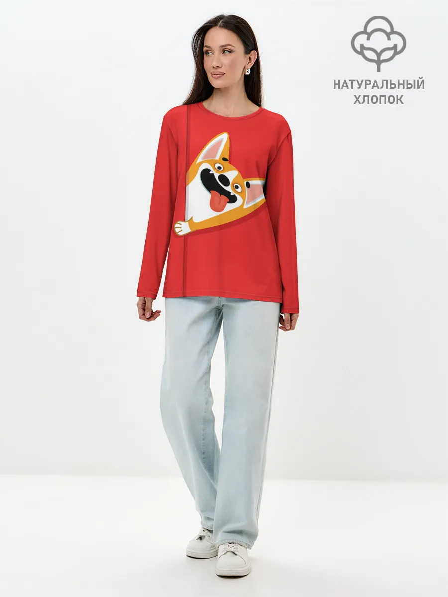 Лонгслив женский. Хлопок / Вельш Корги Пемброк