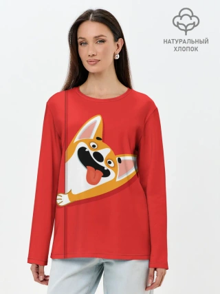 Лонгслив женский. Хлопок / Вельш Корги Пемброк