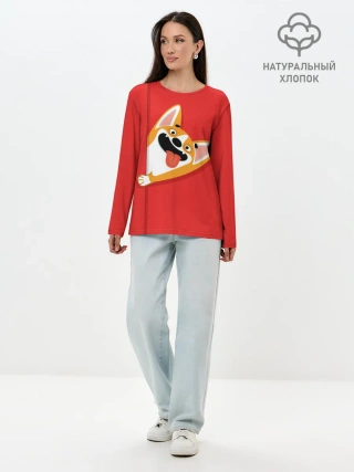 Лонгслив женский. Хлопок / Вельш Корги Пемброк