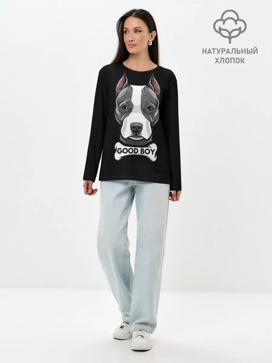Лонгслив женский. Хлопок / Стаффордширский терьер