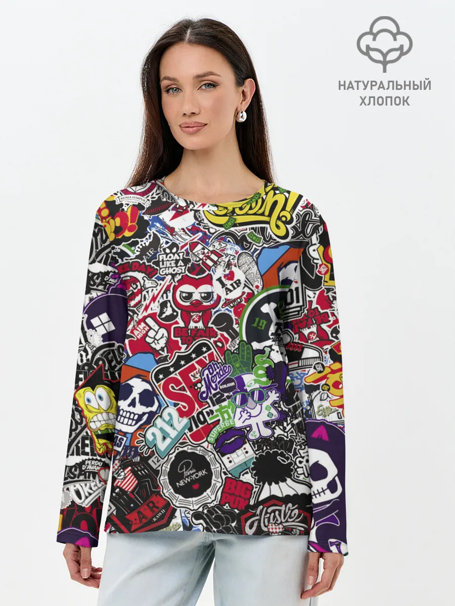 Лонгслив женский. Хлопок / Stickerbombing New York