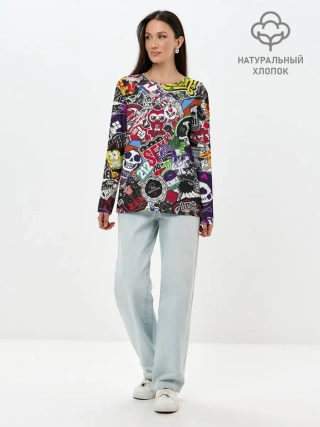 Лонгслив женский. Хлопок / Stickerbombing New York