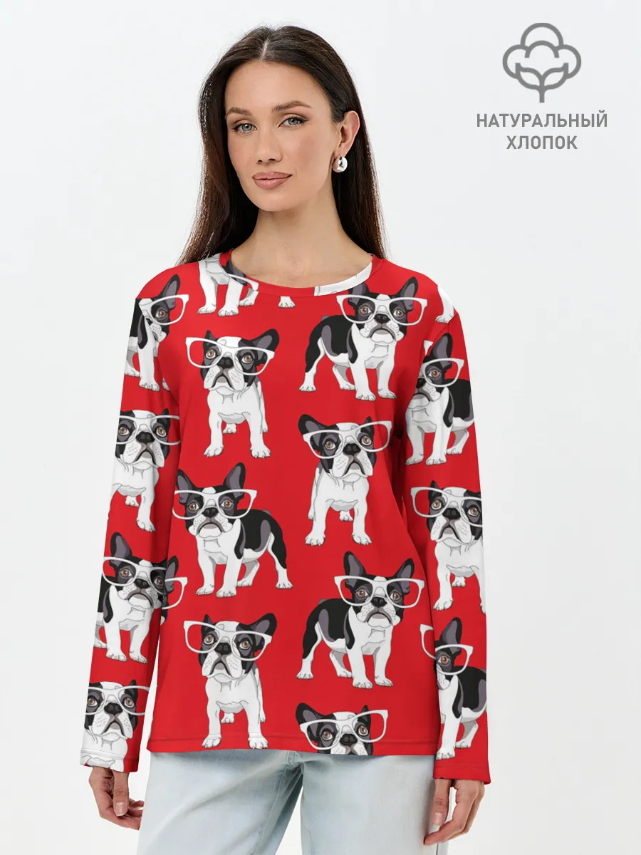 Лонгслив женский. Хлопок / Французские бульдоги