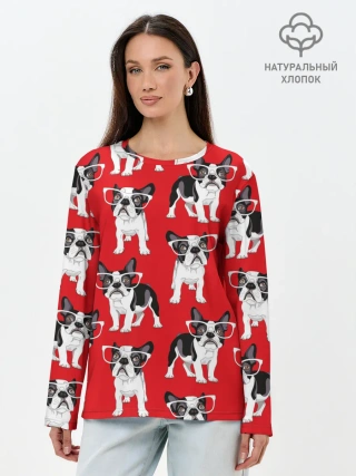 Лонгслив женский. Хлопок / Французские бульдоги