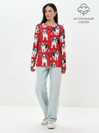 Лонгслив женский. Хлопок / Французские бульдоги