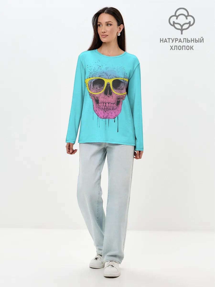 Лонгслив женский. Хлопок / Череп В Очках