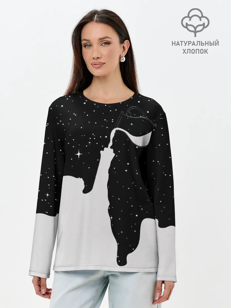 Лонгслив женский. Хлопок / Космический Кот
