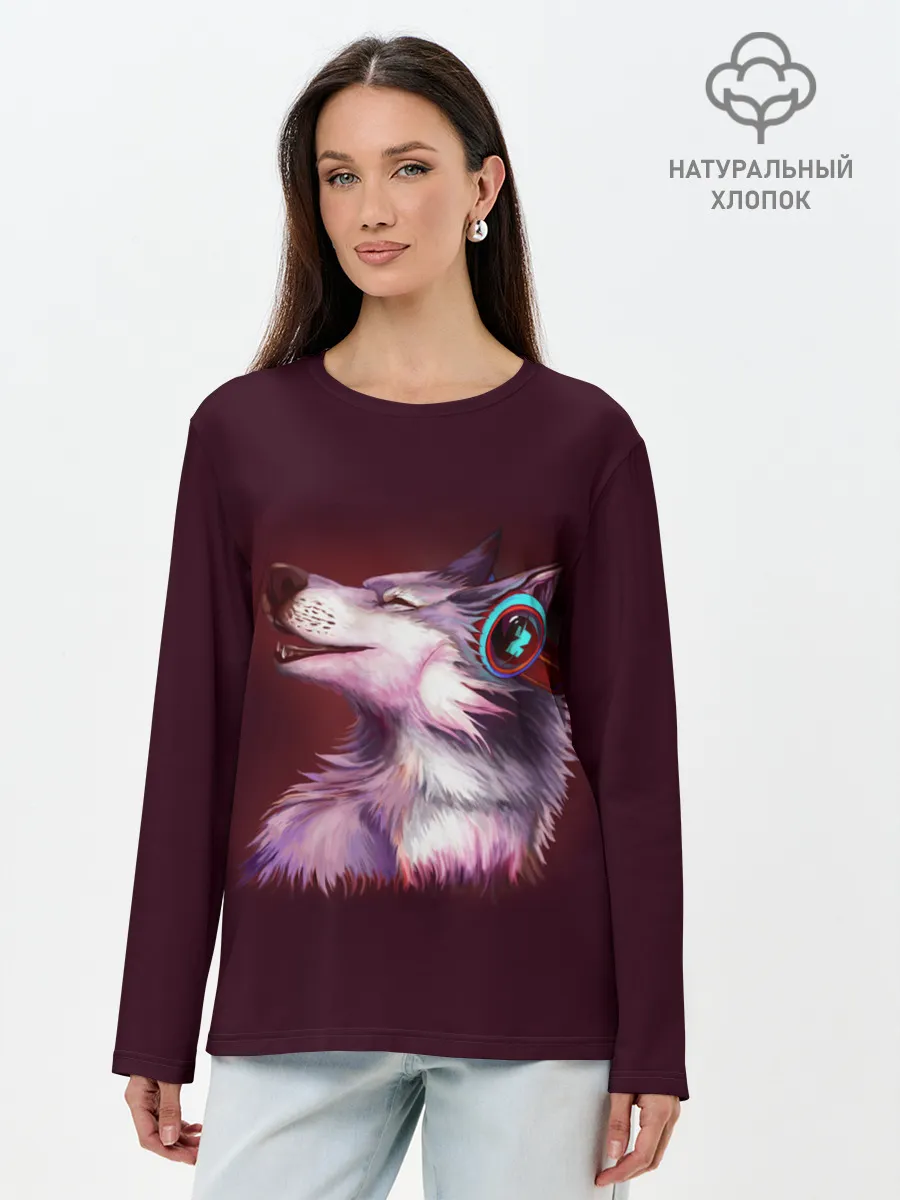 Лонгслив женский. Хлопок / Волк