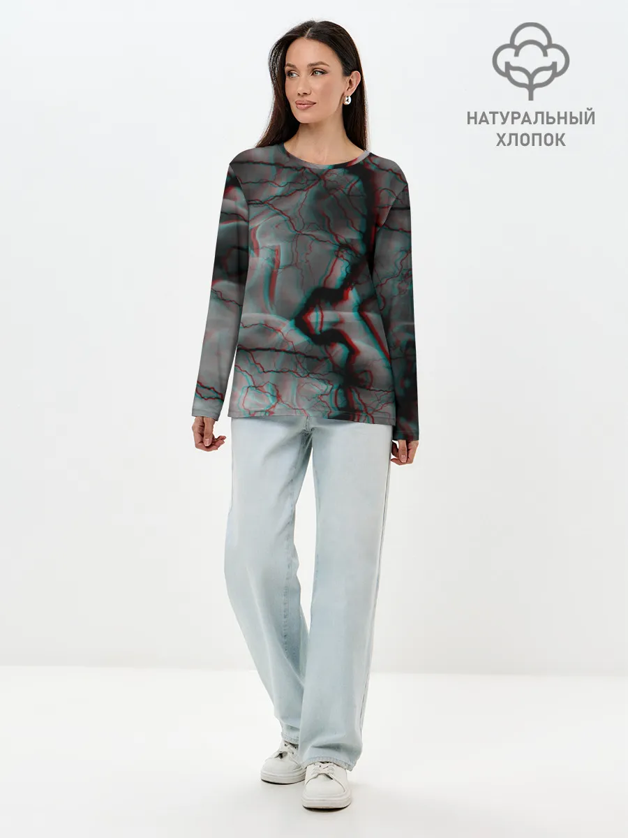 Лонгслив женский. Хлопок / МОЛНИИ GLITCH
