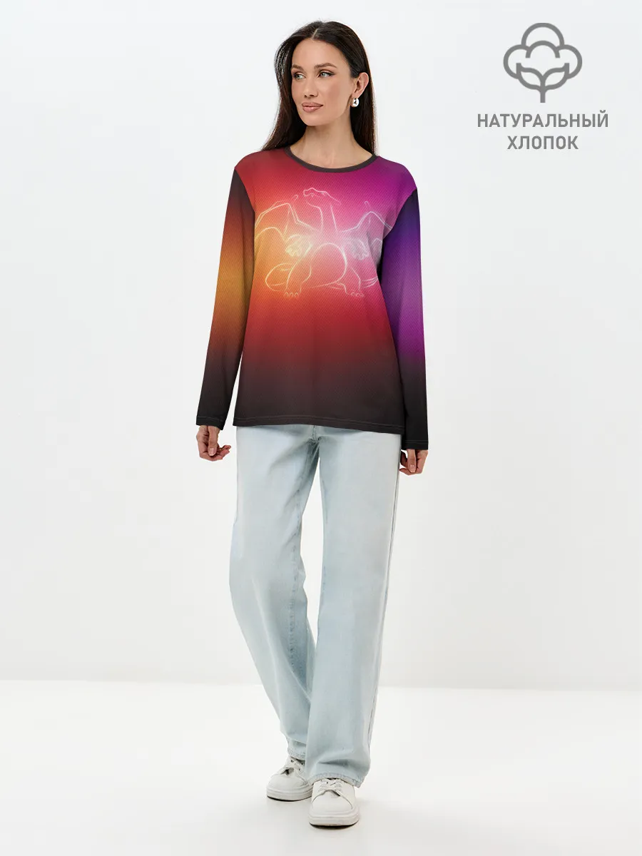 Лонгслив женский. Хлопок / Прозрачный Чаризард
